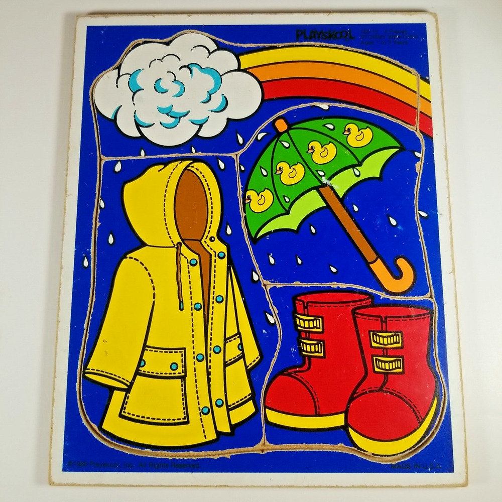 Vintage Playskool "Stormy Weather" 4 Piece Puzzle 180-15 Made in the U.S.A. 1986